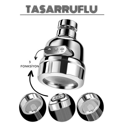 Tekno-Firsat 3 Fonksiyonlu Tasarruflu Musluk Başlığı Krom