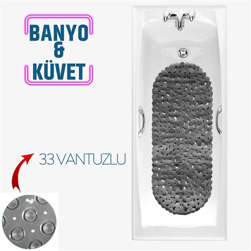 Tekno-Firsat Banyo Duş Kaydırmaz Paspas GRİ 33 Vantuzlu J.Stone Design