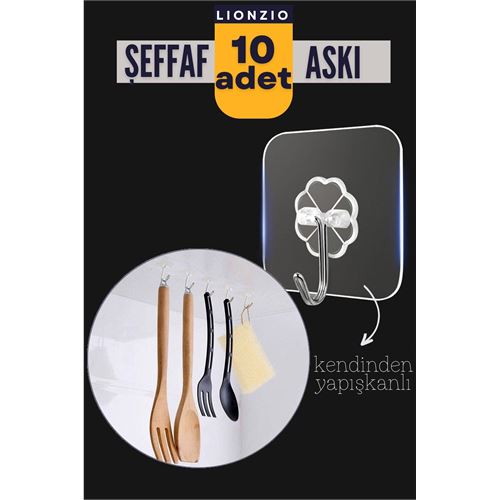 Tekno-Firsat Şeffaf Yapışkanlı Askı Lionzio Design 10 ADET 718407