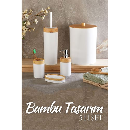 Tekno-Firsat 5 li Banyo Seti Bambu Design BEYAZ