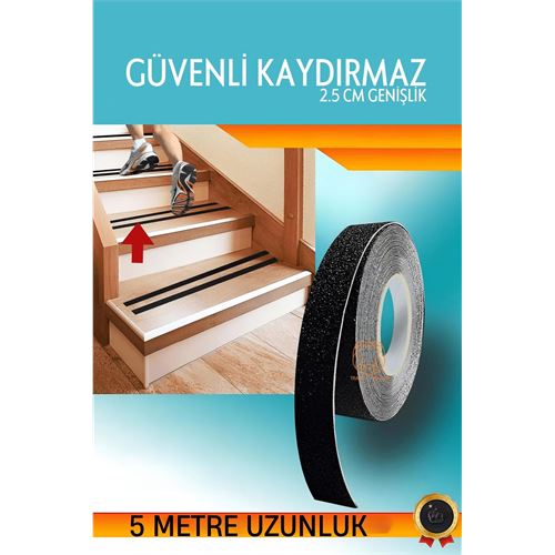 Tekno-Firsat Kuvarz Taşlı Kaydırmaz Bant 5 metre x 25 mm Merdiven Bandı